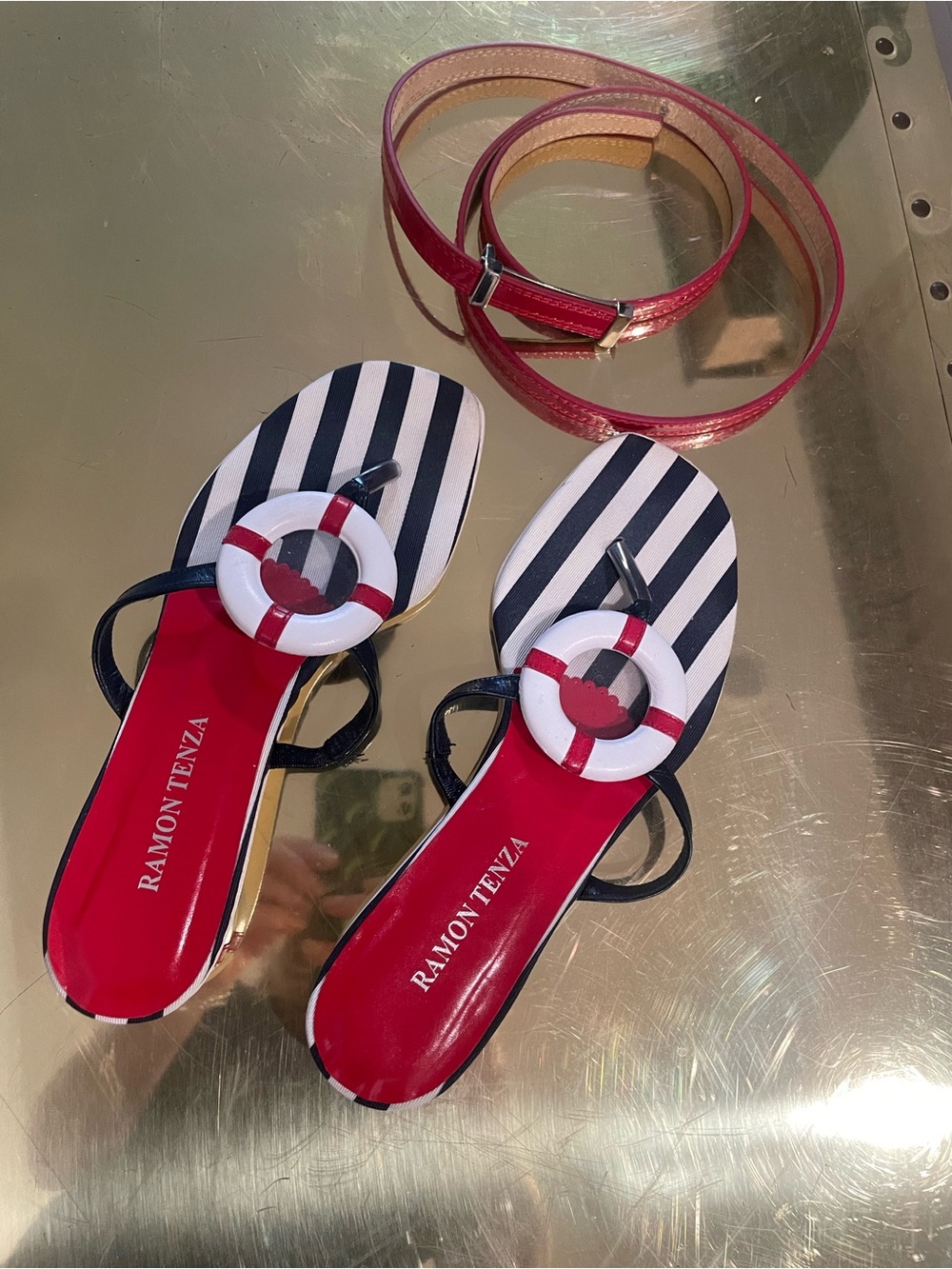 Ramon Tenza Women's Striped Sandals with Nautical Ring Detail